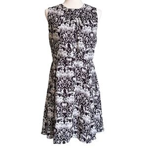 Banana Republic Women Fall Dark Purple White Gray Floral Sleeveless Dress‎ 8 EUC